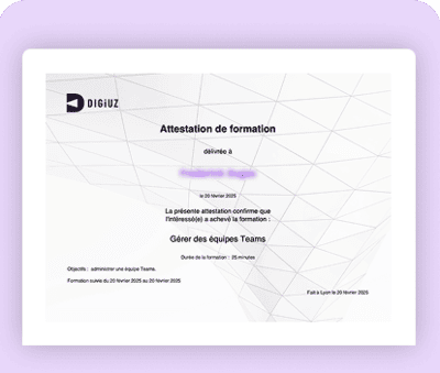 Attestation de suivi de formation, plateforme de formation Microsoft