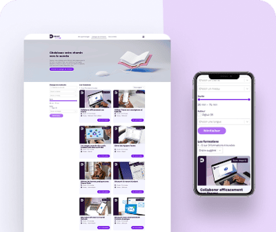Aperçu responsive smartphone et PC de la plateforme de formation aux outils Microsoft 365